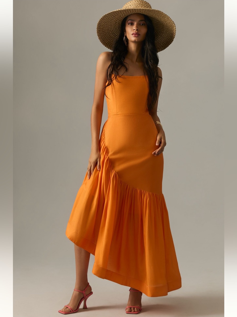 Let Me Be Strapless Asymmetrical Dress in orange 🍊